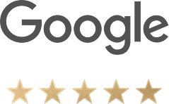 Google logo with five gold stars rating