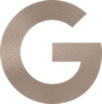 Stylized letter G logo in metallic color.