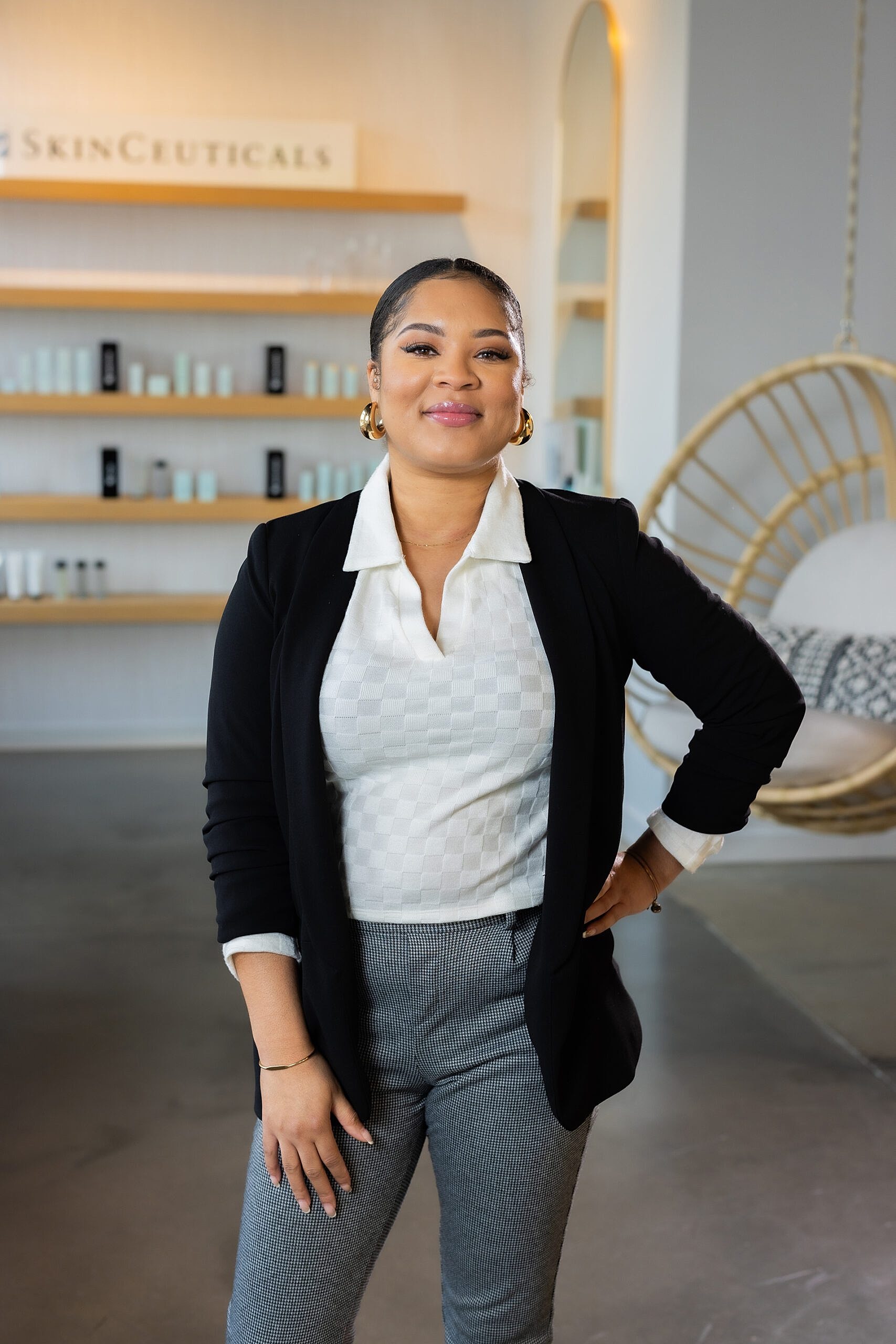 Professional woman in a skincare setting.