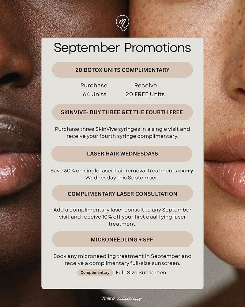 September promotional offers for beauty treatments.